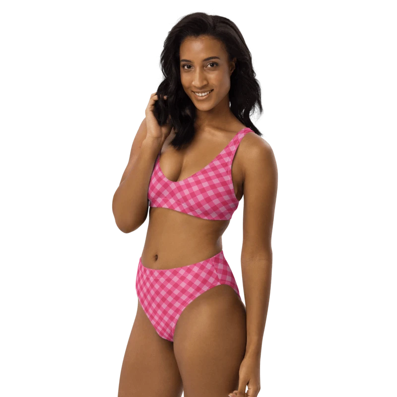 Bright Pink Checkered Plaid Bikini product image (3)