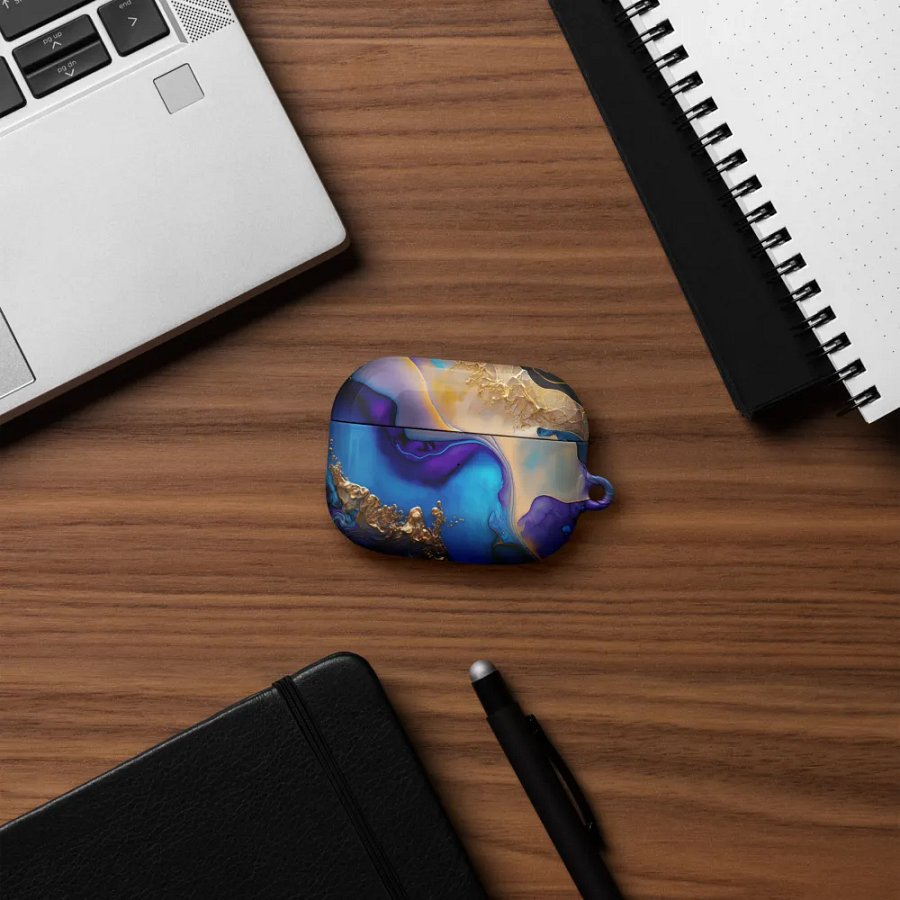 Purple Marble Designer Printed Hard Protective Shockproof Electroplating Wireless Charging Case Cover Keychain Compatible with AirPods 2 / 2nd Generation (Ocean Blue) product image (50)