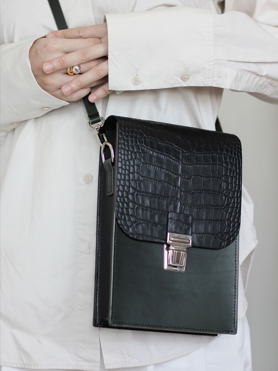Croc Embossed Vegetable Tanned Leather Satchel product image (9)