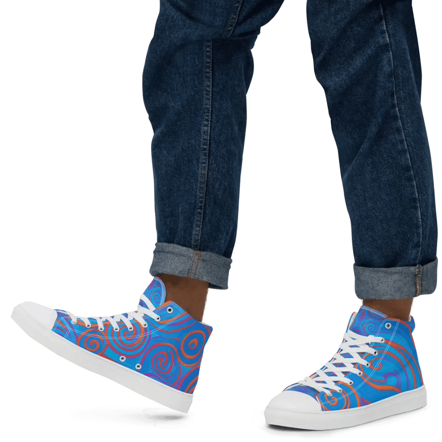 Funky Blue Dreams Liquid Tie-Dye Men's High-Top Canvas Shoes product image (6)