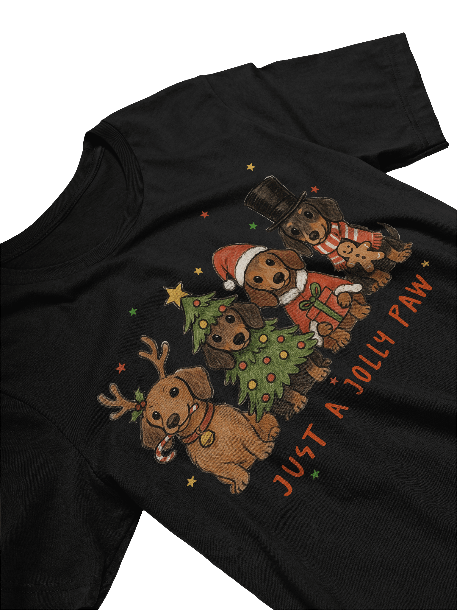 Just A Jolly Paw Dachshund Christmas T-Shirt – Cute Holiday Doxie Gift product image (4)