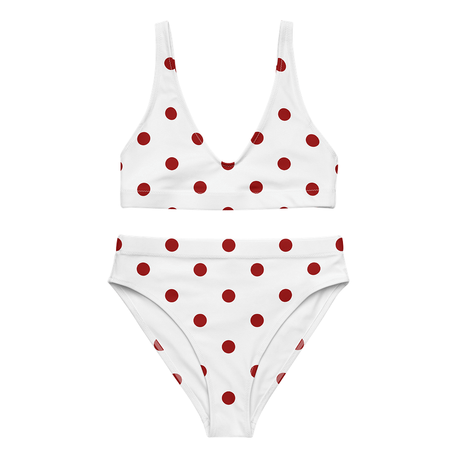 Red Polka Dots on White High Waist Bikini Set product image (1)