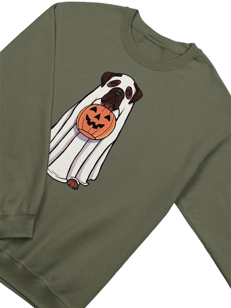 Funny Halloween Bullmastiff(Brindle) Sweatshirt | Funny Bullmastiff Wearing a Ghost Costume and Holding a Pumpkin Basket product image (14)