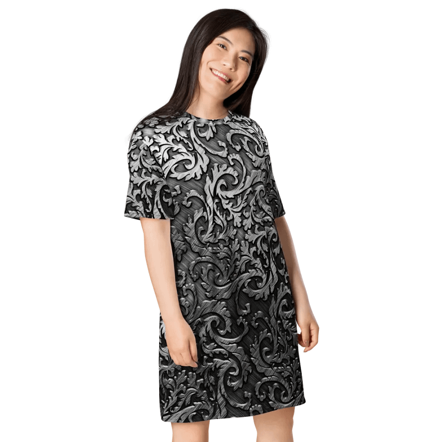 Swirling Silver Elegance T-Shirt Dress product image (4)