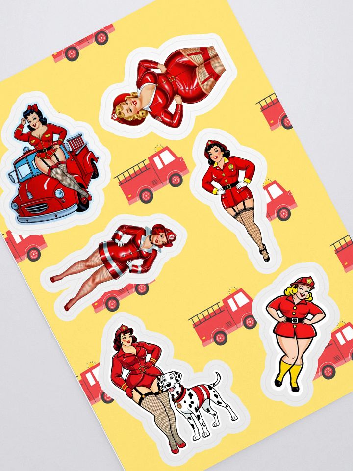 Vintage Firefighter Pin-Up Sticker Sheet product image (1)