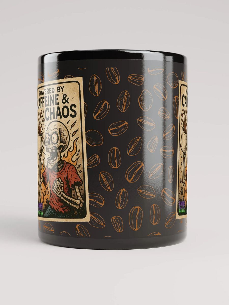 Powered by Caffeine & Chaos - Black Glossy Mug product image (10)