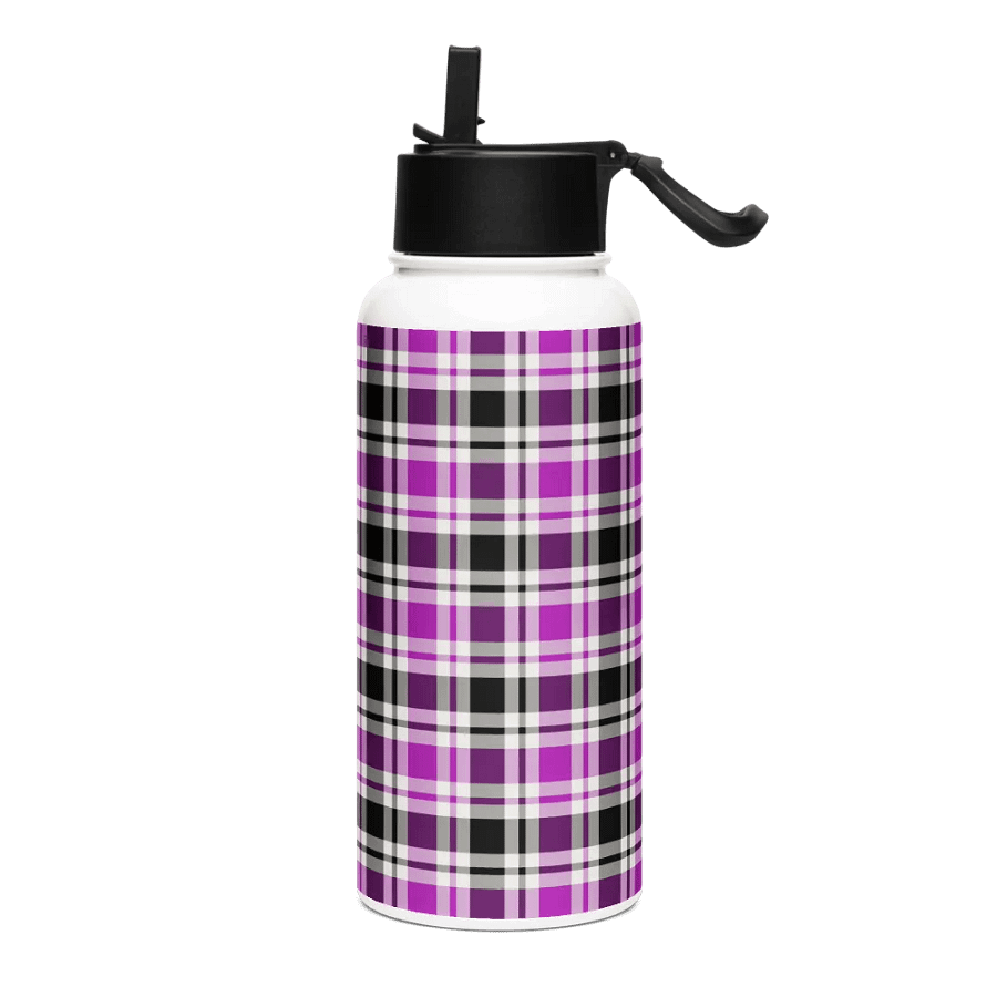 Purple, Black and White Plaid Water Bottle product image (2)