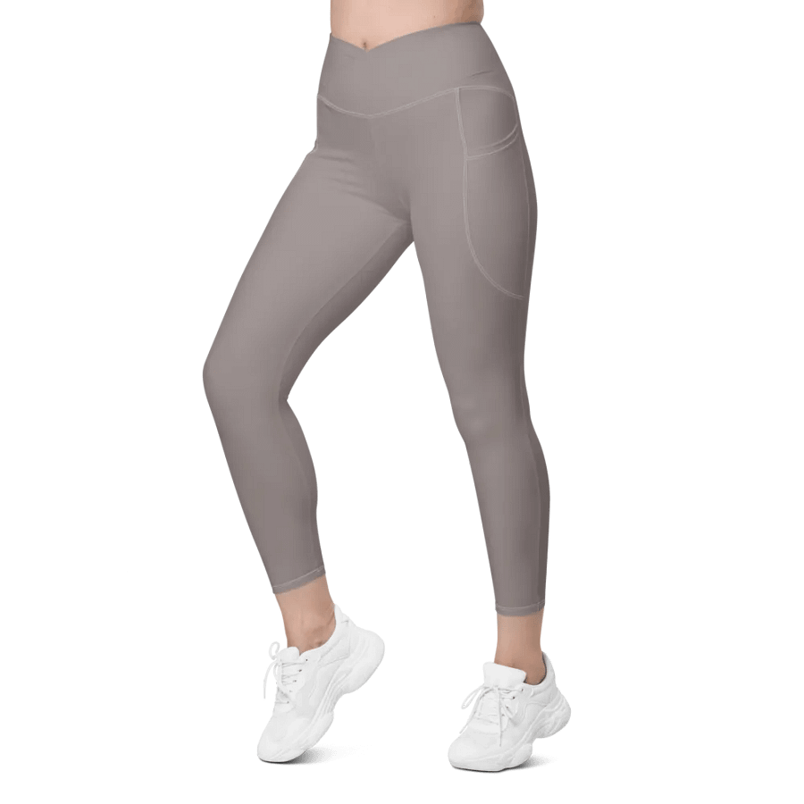 Plain Brownish Gray Light Summer Women's High Waisted Premium Crossover Leggings with Pockets by Treasure Pie product image (7)