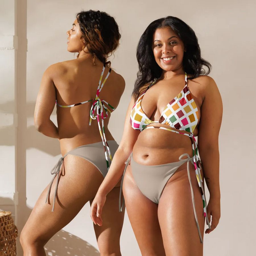 Colorful Square Pattern Design String Bikini Top - v4 product image (1)