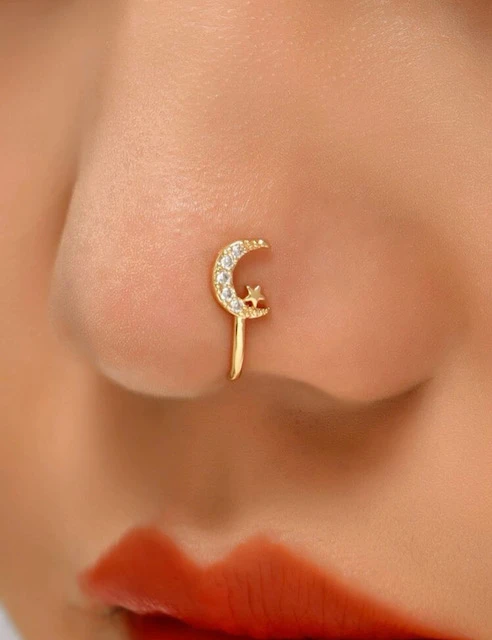 MOON DECOR GOLD RHINESTONE NON- PIERCED NOSE RING product image (1)