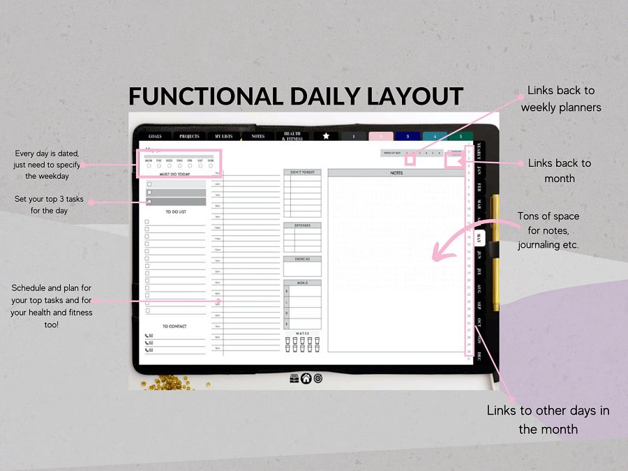 Undated Digital Planner - Black Vertical Week | Ideal for iPad & Phone product image (4)