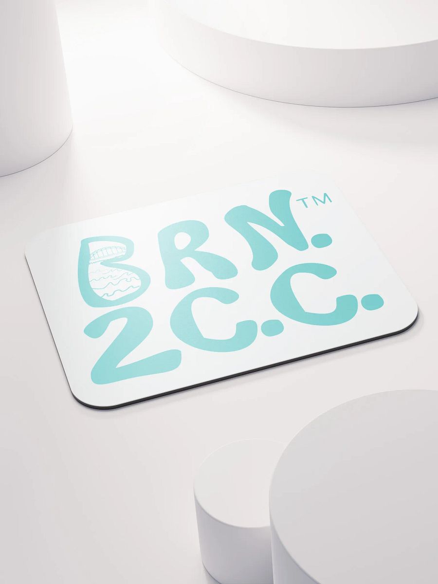 BRN.2C.C.™ | Classic Mouse Pad | Coastal Style for Office & Home | Deep Sky Blue Logo on White product image (4)