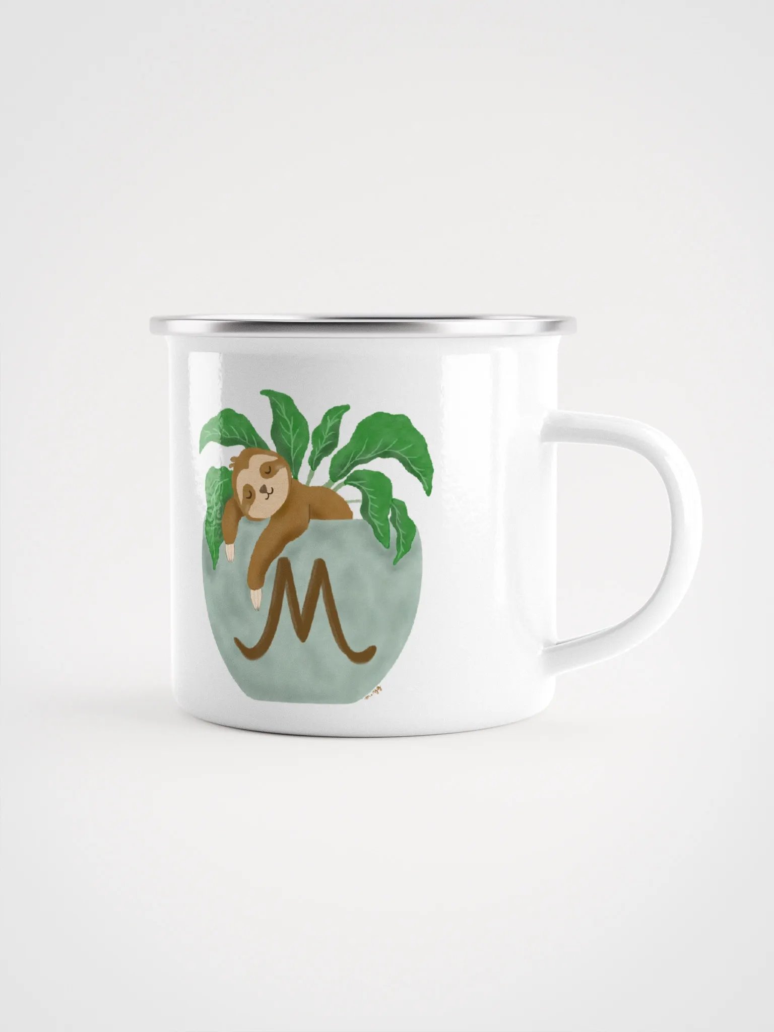 Sloth in Letter M Planter Enamel Mug product image (1)