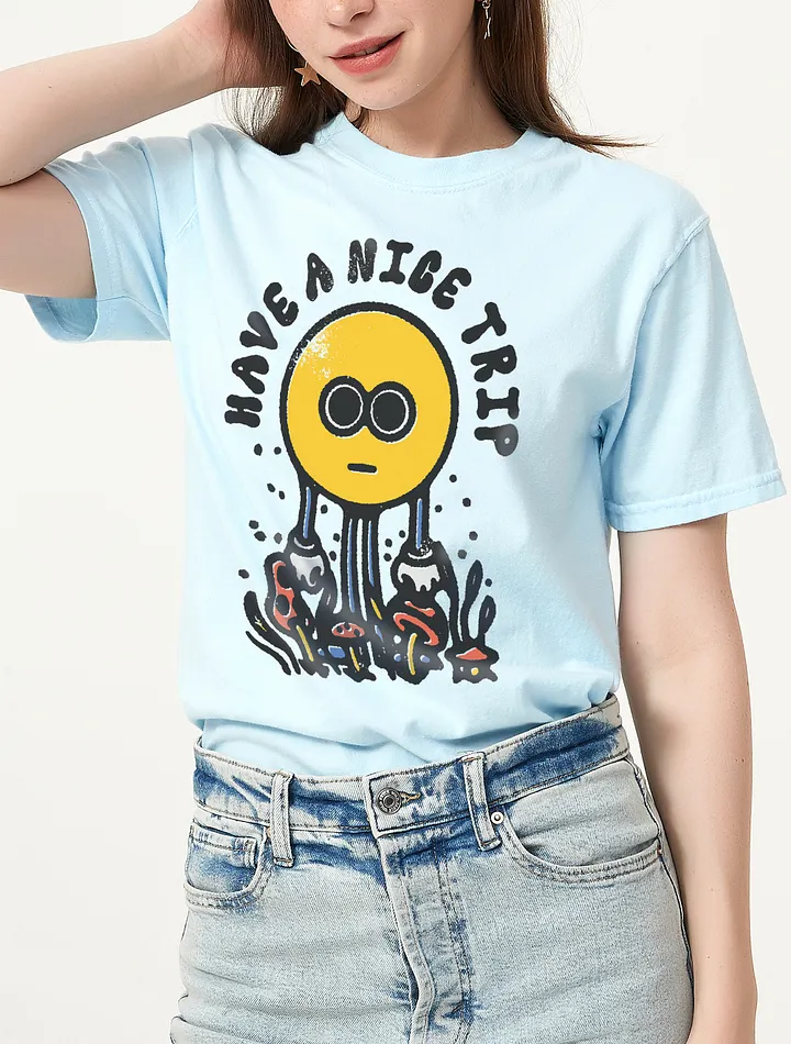 Have a Nice Trip | Funny Pun Retro-Style Hipster T-Shirt of a Mascot on a Field of Psychedelic Mushrooms product image (5)