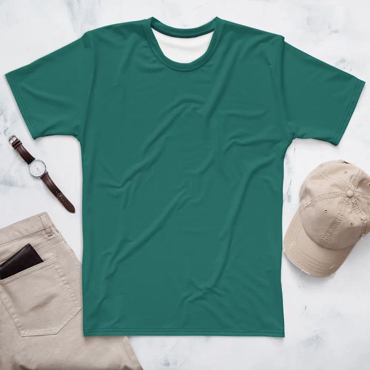 Plain Medium Teal Green True Summer Men's Crewneck Polyester Heavyweight Premium T-Shirt by Treasure Pie product image (1)