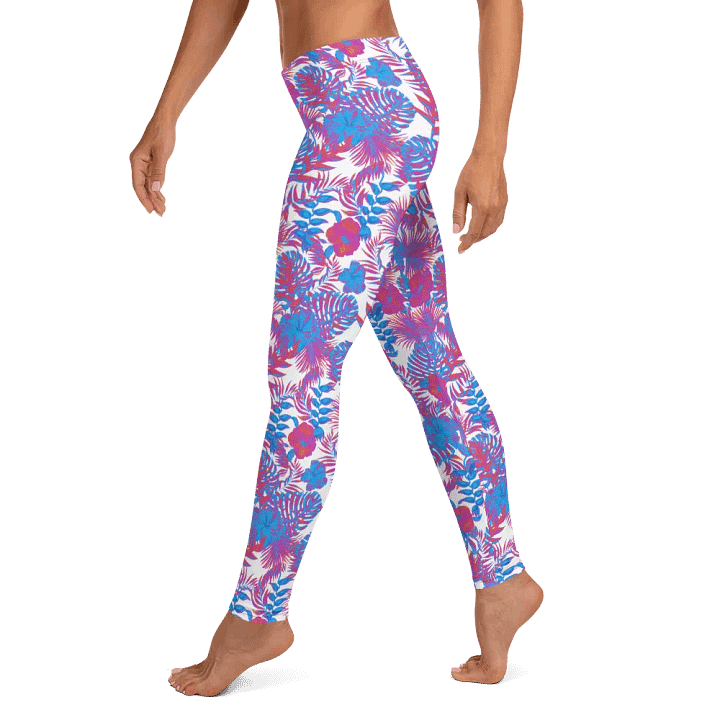 leggings  in  blue and pink colors tropical leaves design. Perfect for holiday vibes product image (1)