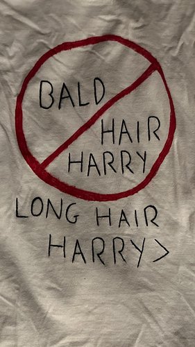 Who likes the shirt i made to wear to college? Baldrry era:( #baldharrystyles