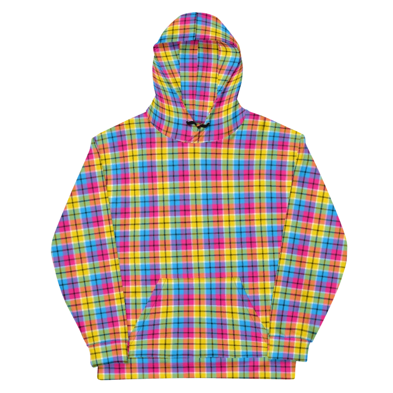Hot Pink, Turquoise, and Yellow Plaid Hoodie product image (6)