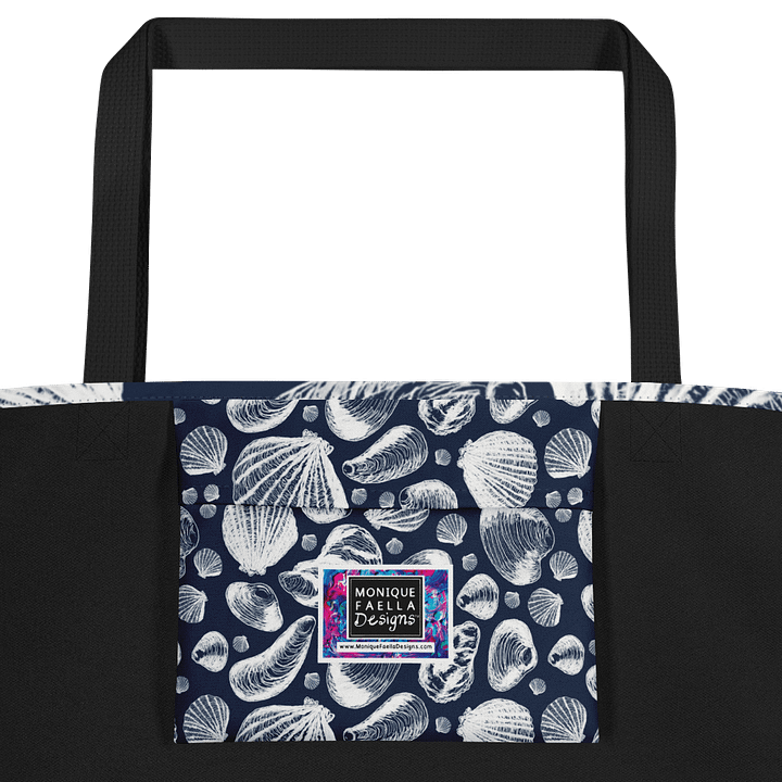 New England Tidal Treasures | White Shell Illustrations on Dark Blue | Tote Bag by Monique Faella Designs™ product image (2)