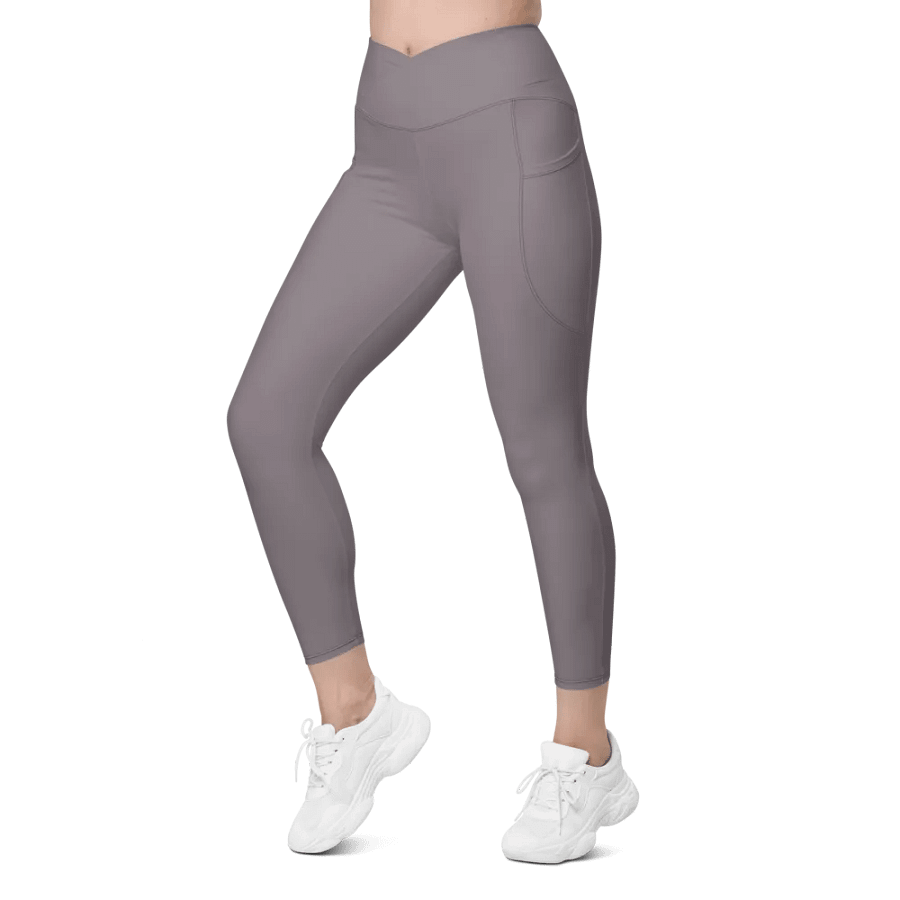 Plain Medium Gray True Summer Women's High Waisted Premium Crossover Leggings with Pockets by Treasure Pie product image (7)