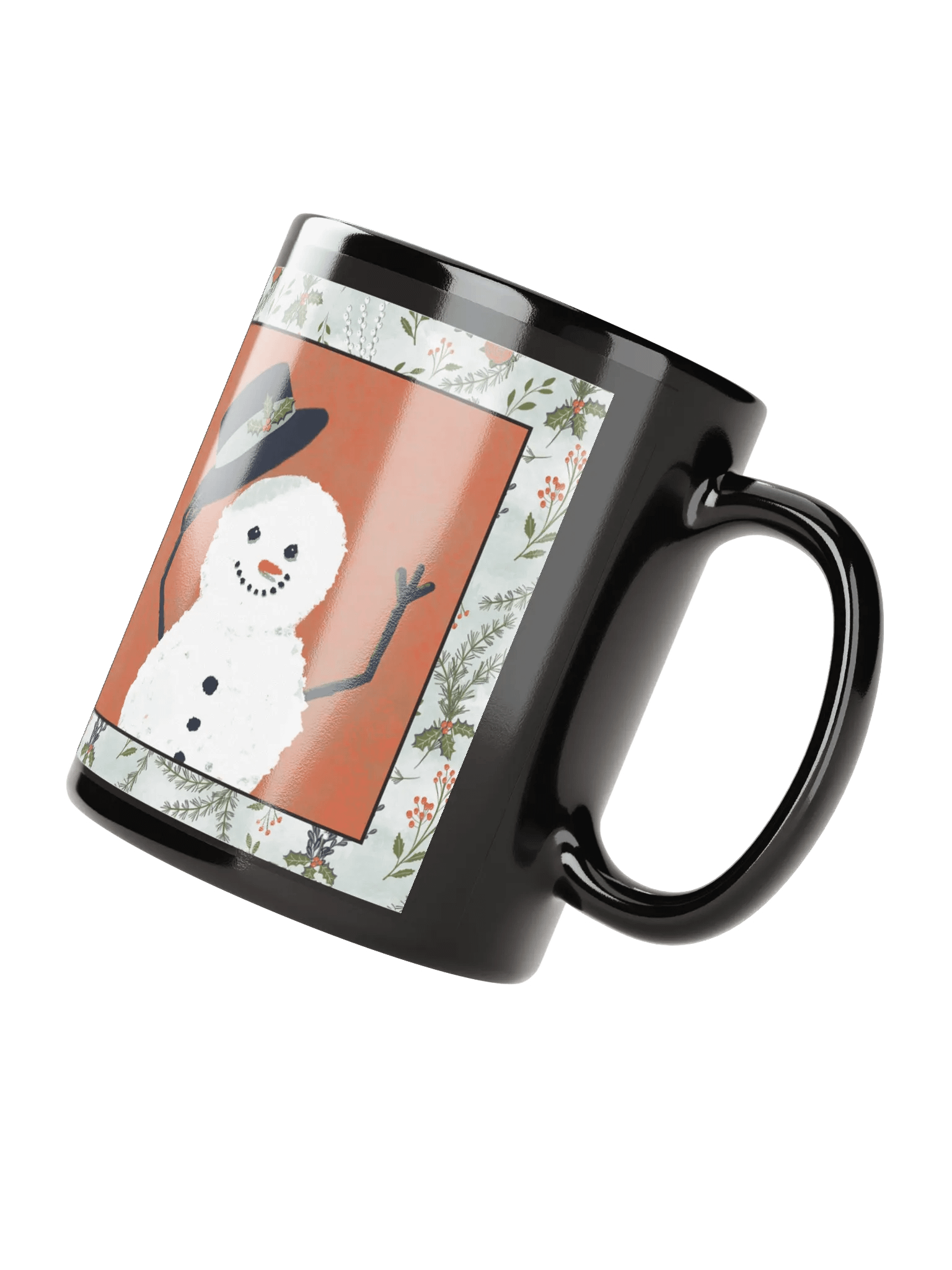 “Snowman Hello” Coffee-Tea-Cocoa Ceramic Mug - Black product image (6)