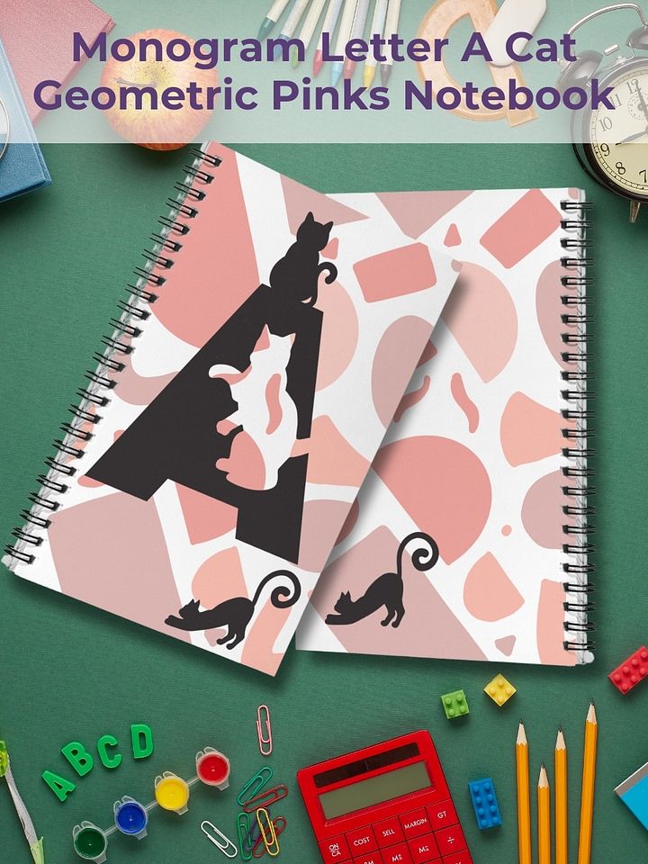 Monogram Letter A Cat Lover Geometric Pinks Notebook product image (1)