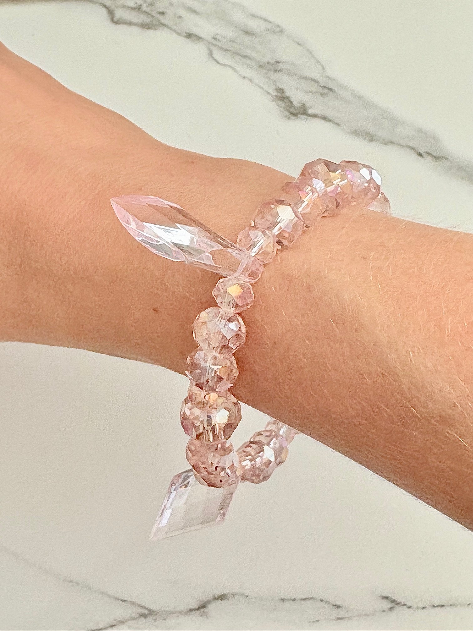 MFD-00051 | Blush Crystal Radiance | Faceted Glass Bead Bracelet | Handmade 7.5" Coastal Charm | by Monique Faella Designs™ product image (1)