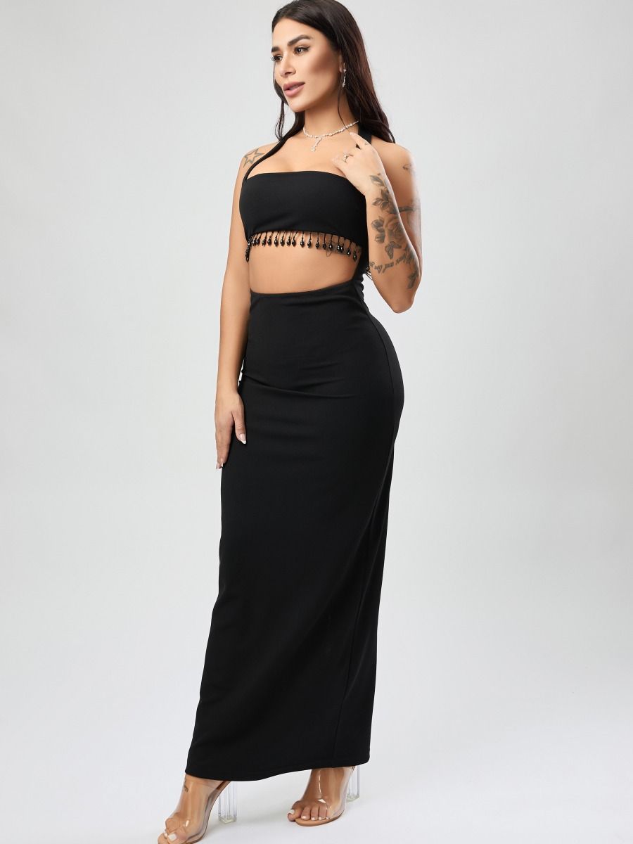 Wholesale high quality sexy stylish medium stretch beaded decor hollow maxi dress product image (5)
