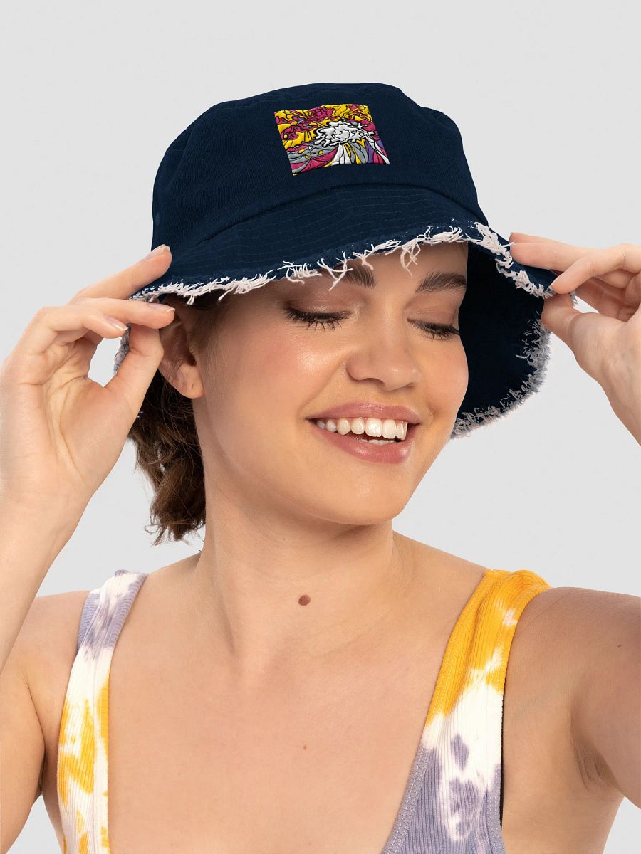 Vibrant Swirls Denim Bucket Hat - Wave at Sunset product image (7)