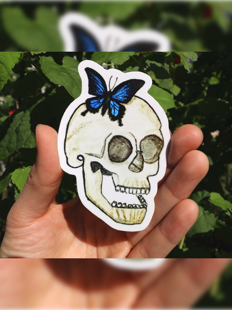 3" Skull With Butterfly Sticker product image (1)