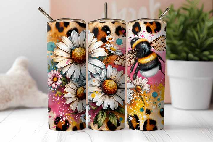 Bee Blooms & Leopard Tumbler: Sip with Style! product image (2)