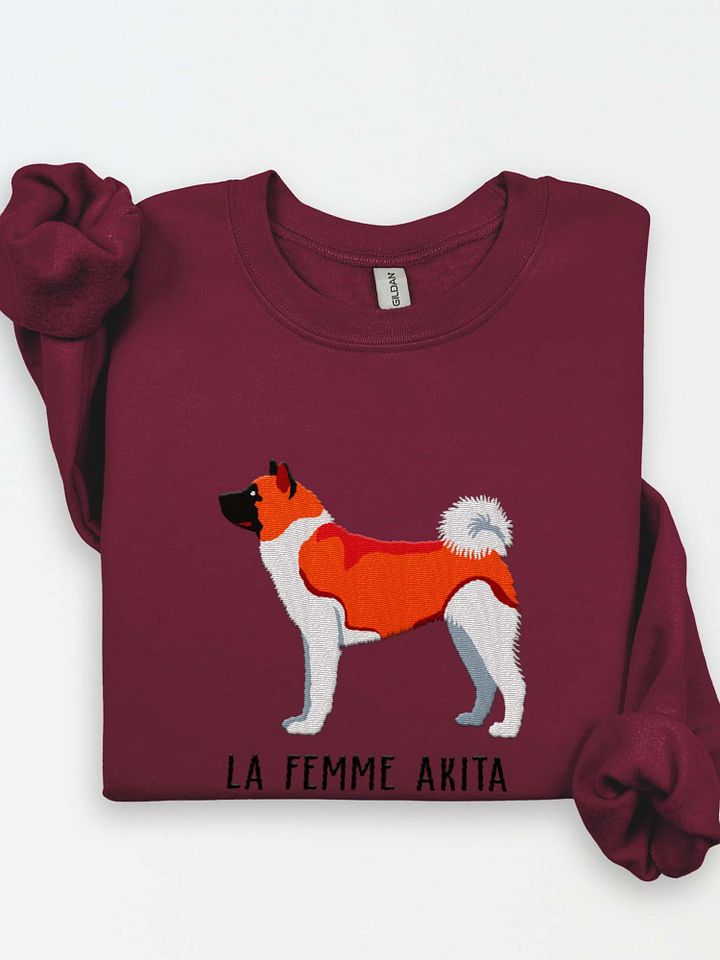 La Femme Akita Sweatshirt (Embroidered) of an American Akita(Red) product image (1)