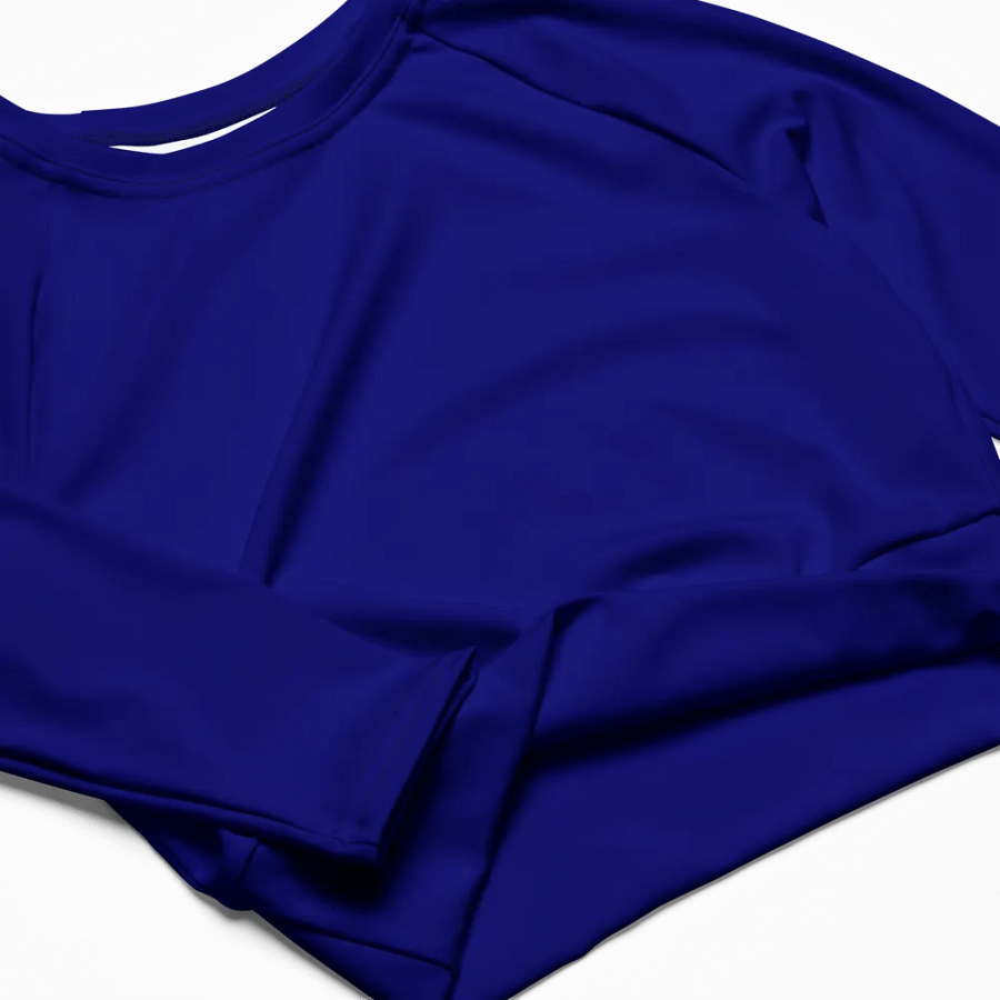 Plain Color Navy Blue Long Sleeve Crop Top product image (7)