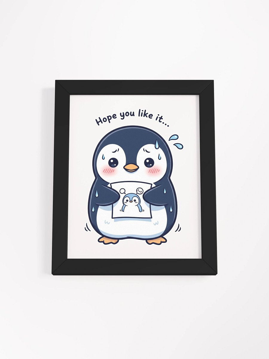 Nervous Penguin Presenting Art Framed High-Quality Matte Poster product image (1)