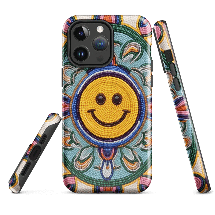Smiley Face Turquoise Faux-Beadwork iPhone® Tough Case product image (4)