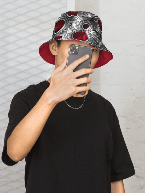 Reversible Metallic Silver & Red Painted Bucket Hat product image (1)