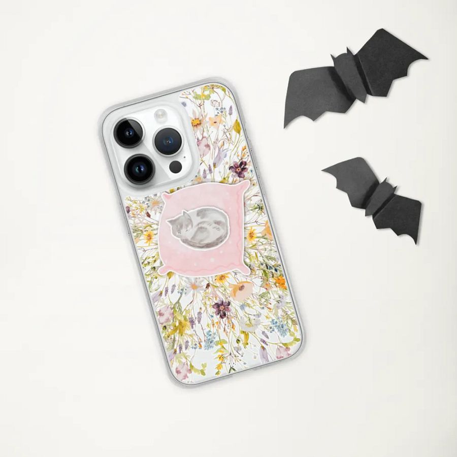 Sleeping Cat Floral iPhone Clear Case product image (292)