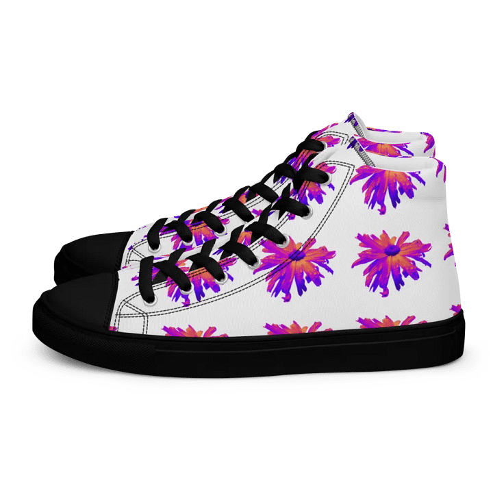 Abstract Pink Floating Daisy Flower Women's Black Toe High Top Canvas Shoes product image (1)