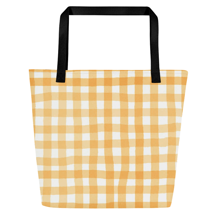 Sunny Gingham Sunflower -Over Print Tote Bag with Pocket product image (1)