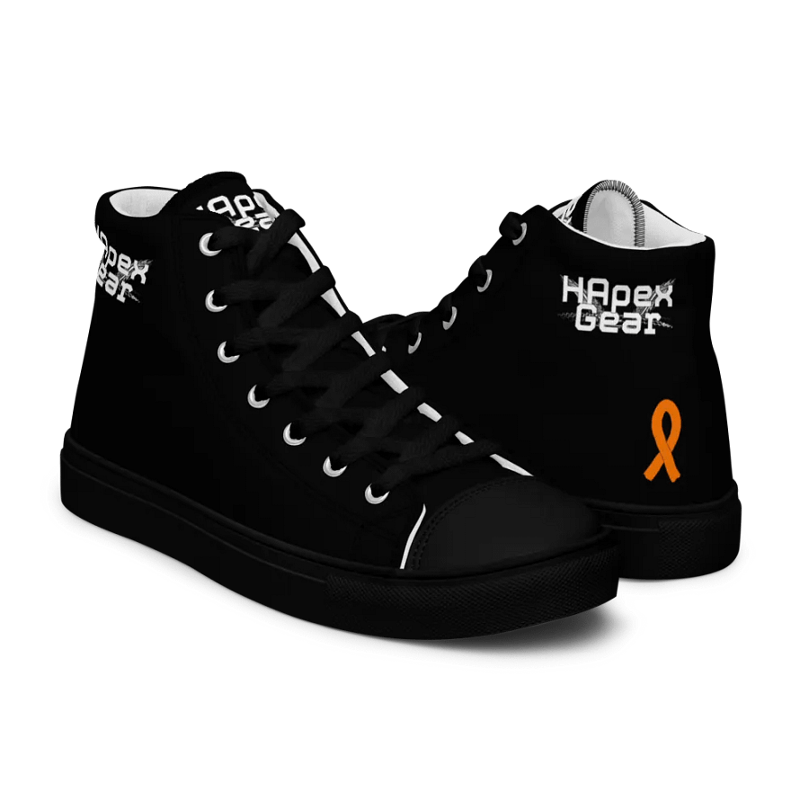 White HApex Gear White Logo Cancer Awareness Orange Ribbon. Black Men's High Top Canvas Shoes product image (11)