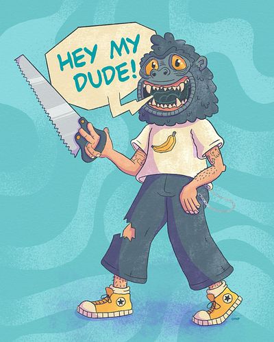 When your best friend sends the text “I just walked by a man in a gorilla mask with a handsaw”.

#digitalillustration #procre...
