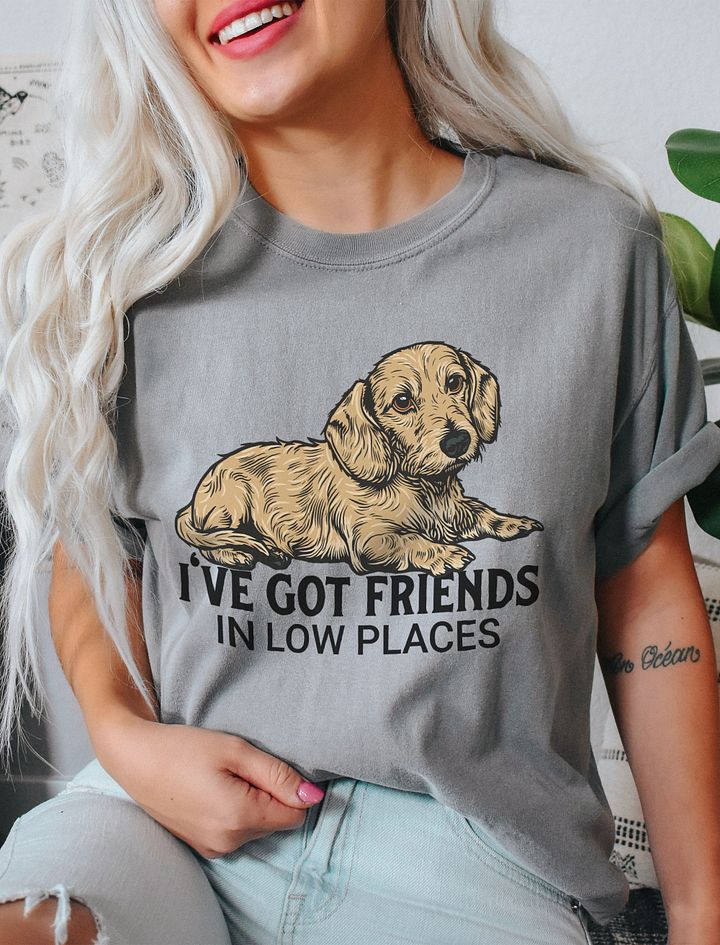 I've Got Friends in Low Places T-Shirt of a Dachshund (Wirehaired Fawn) | Funny T-Shirt for Wiener and Doxie Paw-rents product image (20)