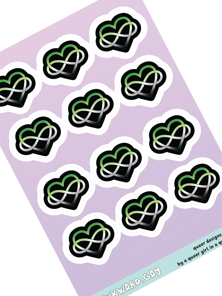 Aromantic Pride Gradient Polyamory Infinity Heart Sticker Sheet product image (1)