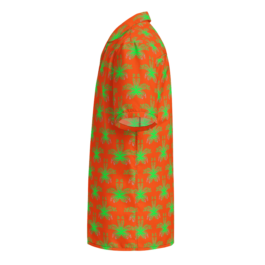 Stoner Summertime Twisted Budz Button-Down Shirt, Cannabis Festival 420 Fashion, Orange Green Ganja Weed Pot Leaf Pattern Unisex Clothing product image (3)