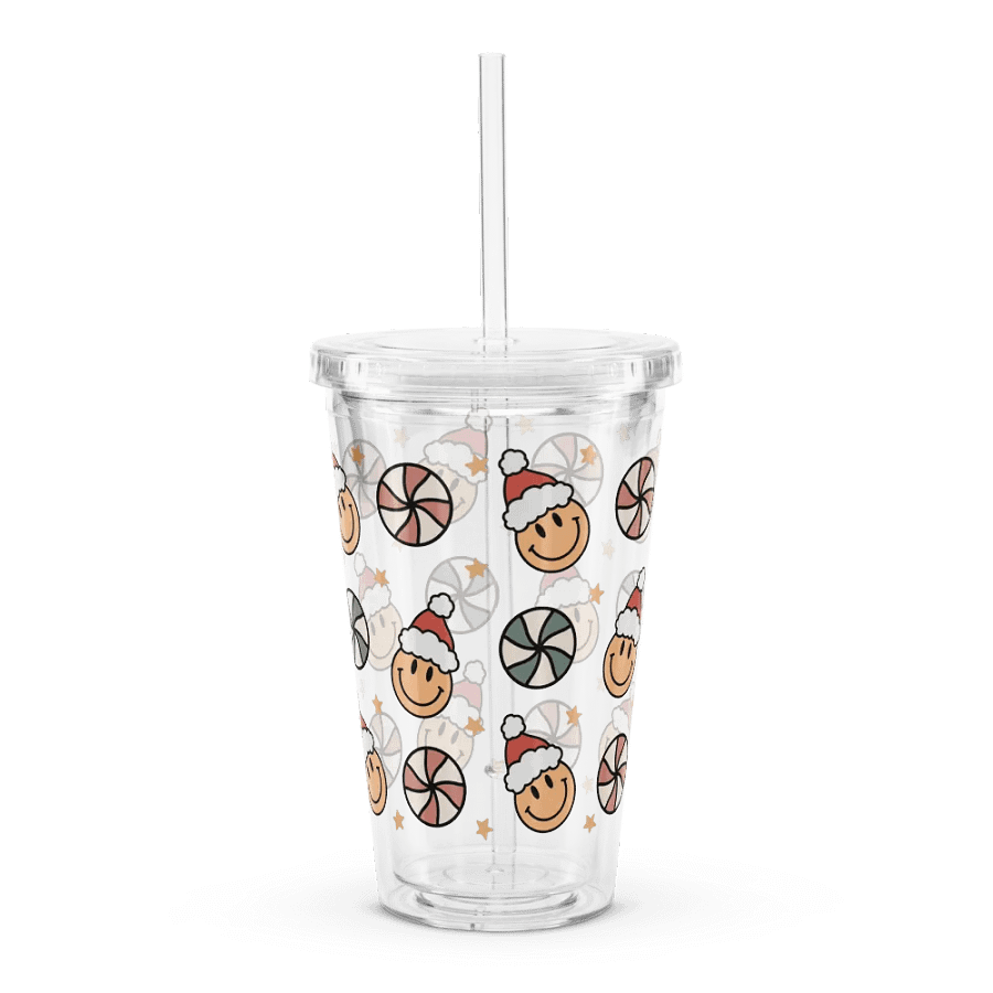 Groovy Smiley Face Santa Double Wall Clear Plastic Tumbler (16 oz) product image (2)