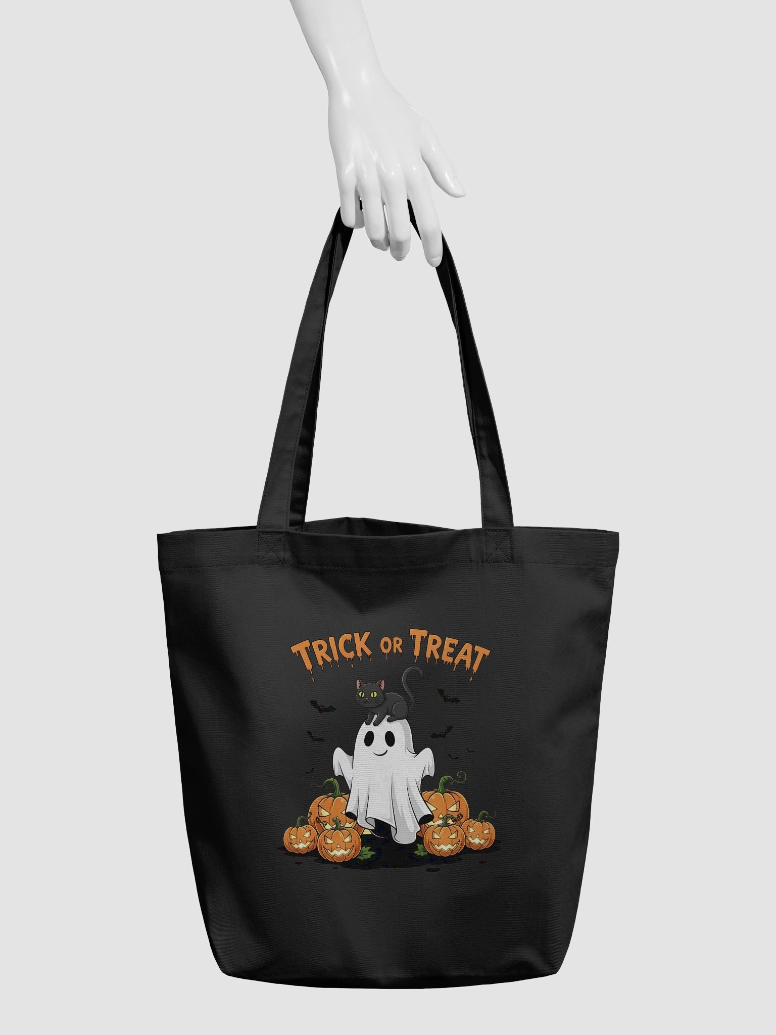 Halloween Trick or Treat Tote Bag – Organic Cotton Eco-Friendly Reusable | Ghost & Pumpkin Shopping Bag product image (3)