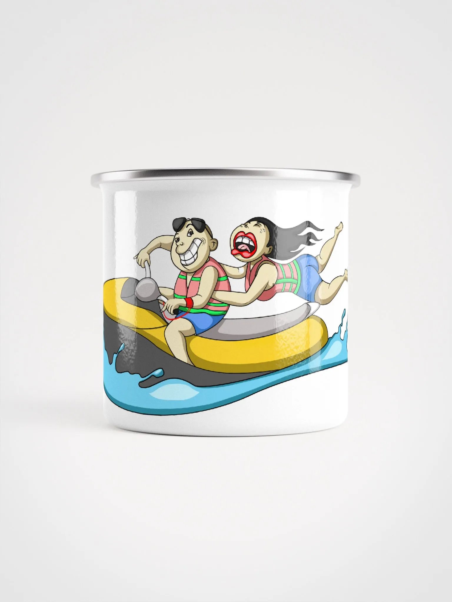 Hold on Tight! Jetski Couple Enamel Mug product image (1)