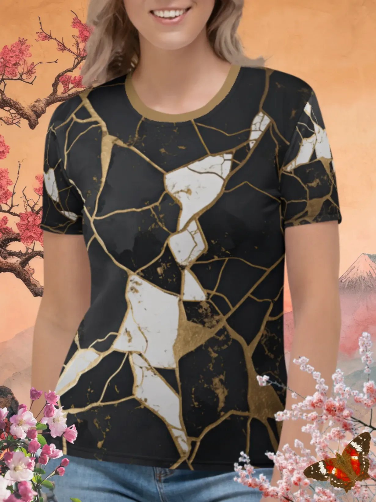 Black, White & Gold Kintsugi Print T-Shirt product image (1)