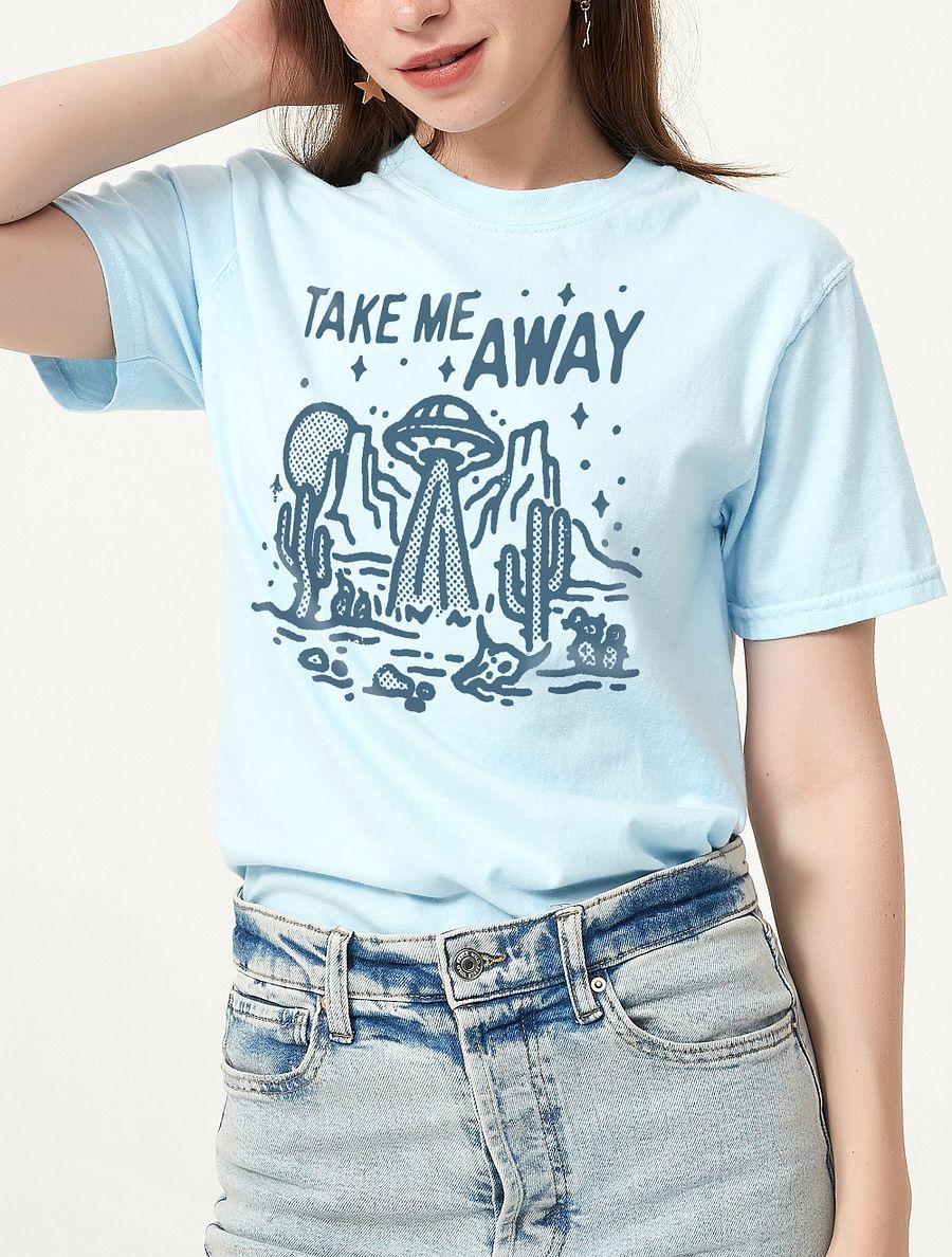 UFO Take Me Away | Funny Retro-Style Western Hipster T-Shirt of a UFO and Aliens in the Desert product image (5)