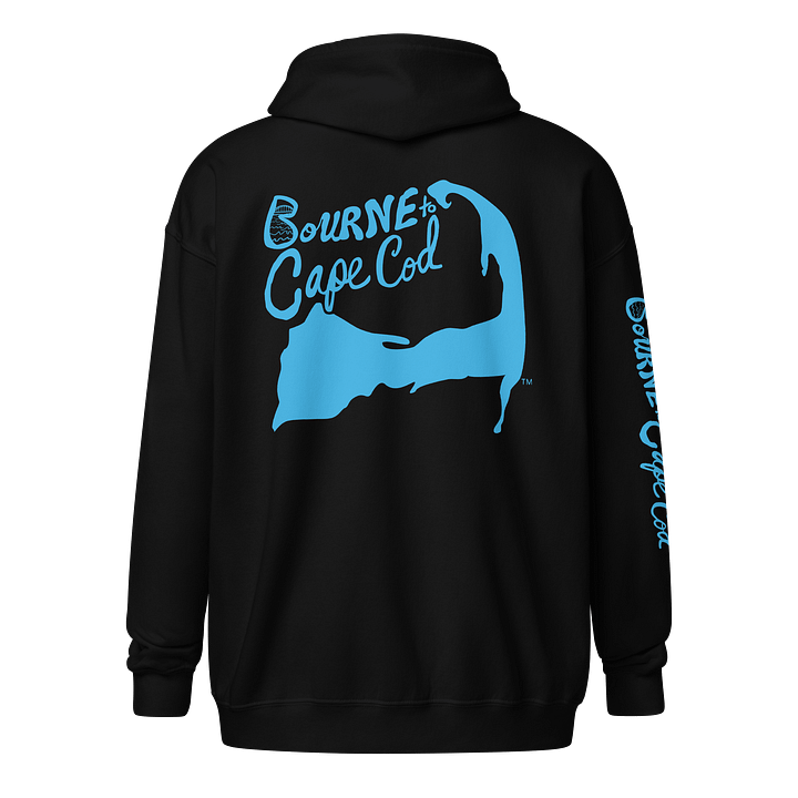 BOURNE to Cape Cod™ | DTG Vintage Print | Zip Hoodie | BRN.2C.C.™ | Coastal Classic Layer | Unisex Heavy Blend Full-Zip Sweatshirt | Deep Sky Blue Logos product image (2)